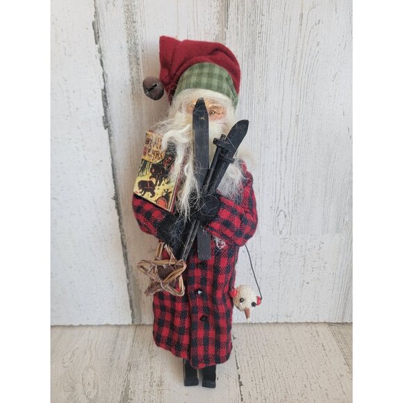Rustic Santa Claus skis Three Bears book snowman doll figure Xmas home decor - Picture 1 of 8